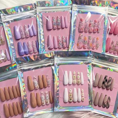 China Easy Use Matte Gel Polish Uv Press On Colored Pre-Gum Fake Nails Custom Press On Nails Wholesale Nails for sale