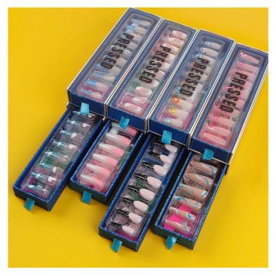 China Bling Easy Luxury High Quality Acrylic Private Label Wear Wholesale Custom Press On Nails With Rhinestones And Box for sale