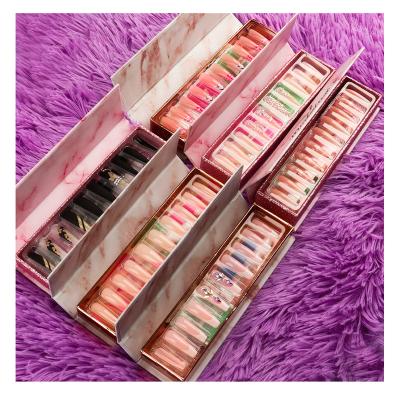 China Wholesale Easy Wear Coffin Long Press On Nails Custom Luxury Colorful French Tips Artificial Press On Nails for sale