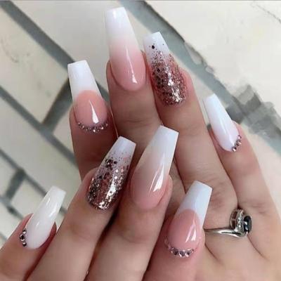 China Beautiful Girl Design NAIL Cherry Blossom Powder Artificial Nails Full Cover Long Lasting False Nails Handmade Jewelry Glitter for sale