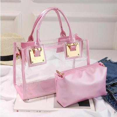 China Wholesale Fashion Clear 2pcs Shoulder Bag PVC Women Handbags Shape Tote Beach Bag Transparent Handbag for sale