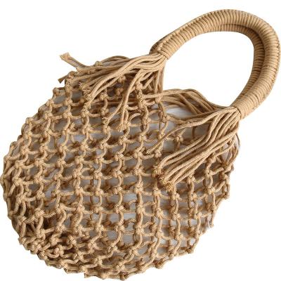 China New Style Fashion Macrame Women Handmade Tote Bags Brown White Organic Cotton Ropes Bag for sale