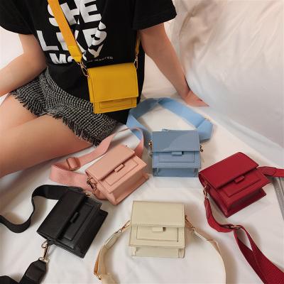 China Fashion New Elegant Simplicity Candy Colors Solid Color Bag Wide Shoulder Mini Crossbody Bag For Women for sale