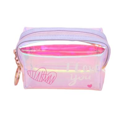 China Fashion Girls Colorful Pink Holographic Rainbow Gold Brush Laser TPU Pouch Clutch Toiletries Travel Cosmetic Bags Custom Makeup Bag for sale