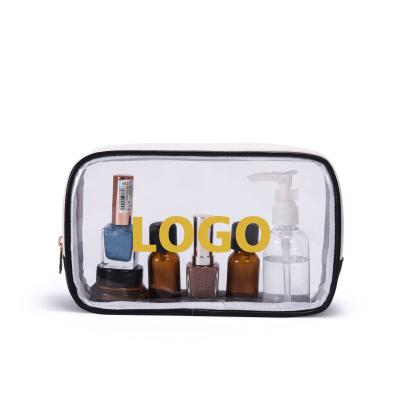 China Customized high quality logo printing PVC heavy duty clear makeup pouch travel PU waterproof transparent makeup bag for sale