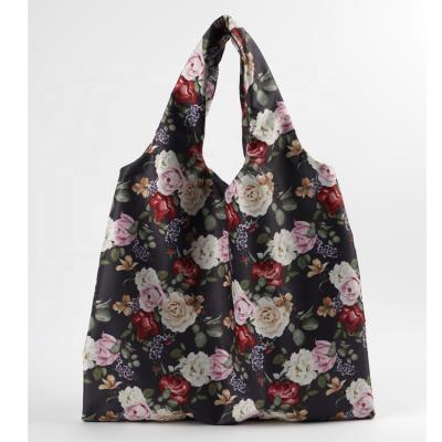 China Lady Flower Pattern Reusable Small Shoulder Shopping Floral Foldable Grocery Tote Bag for sale