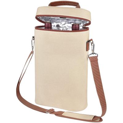 China Waterproof Beige Portable Bottle Carrier Wine Stripe Tote Drink Cooler Bag 4 Cooler Bottle Holder for sale