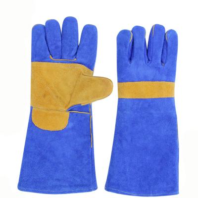 China Natural Blue A Grade Welding Cowhide Split Leather Welding Mitt for sale