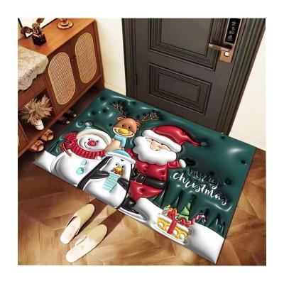 China Washable Special Fancy Designs Anti Slip Single Rubber Merry Christmas Front Entrance Mat for sale