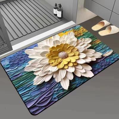 China Nordic Print Diatom Absorbent Mud Washable Printing Anti Slip Floral Diatom Bath Mat for sale