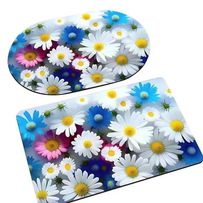 China New Arrival Non Slip 2pieces Cute Natural Flower Washable Set Anti Slip Mat Bathroom for sale