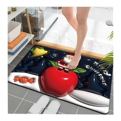 China Washable Polyester Print Water Absorption Merry Christmas Carpet Door Christmas Tree Mat for sale