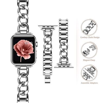 China Luxury Fashion Stainless Steel Metal Watch Strap Luxury Chain Bracelet Bands For Apple Watch Band 40mm 44mm for sale