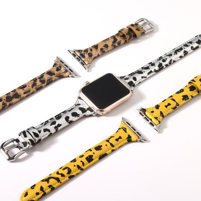 China 42/40/44 Millimeter Unisex Leopard Stitch Genuine Leather Watch Band For Apple Watch Series 6 5 4 3 2 for sale