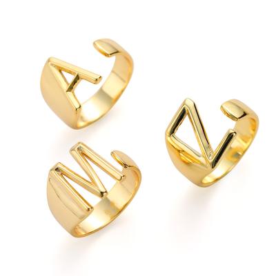 China New Trendy Environmentally Friendly Alphabet Jewelry Woman Men A To Z Ring Gold Plated Open Initial 26 Letters Adjustable Open Rings for sale