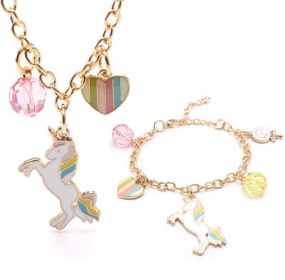 China Amazon 10 Designs Amazon Designs Cute Kawaii Boys Girls Unicorn Charm Cute Children Kids Bracelet Necklace Environmental Friendly Hot Pendant Jewelry Sets for sale