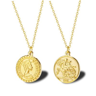 China High Quality Queen Elizabeth Necklace Gold Coin Medal Stainless Steel Clavicle Chain Simple Pendant Necklace for sale