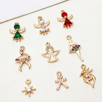 China 2021 Latest Copper Angel Ballet Girl Copper Gold Plated Zircon DIY Charm For Earring Necklace Jewelry Making Bulk for sale