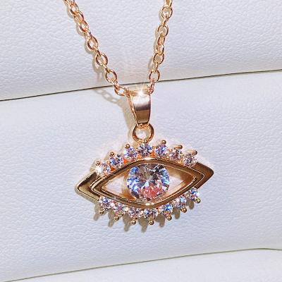 China Hot Selling Environmental Friendly Evil Eye Blue Eye Shape 18k Gold 3A Zircon Necklaces For Women Girls for sale