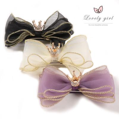 China 2021 Environmental Friendly Fashionable Black Yellow Purple Hair Clip Latest Diamond Bowknot Hairgirps For Little Babies Kids Children for sale