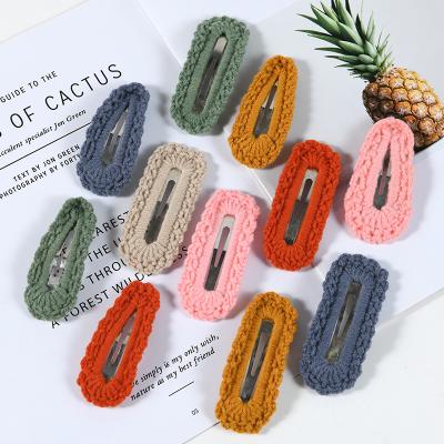 China Fashionable Spring Korean Soft Candy Winter Woolen Hair Accessories Kids Color Crochet Sheer Hair Clips For Kids Girls for sale