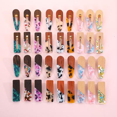 China 72 Water Fashion Hairpins Jelly Pin Retro Hair Clips Eco-friendly Wooden Hair Clips Real Hair Clips Wooden Korean Marble Drop Barrette For Women for sale