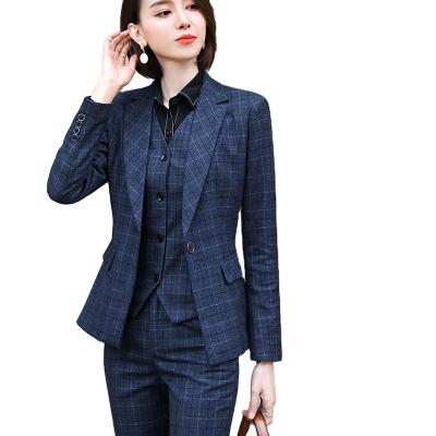 China High Quality Plaid Suit Anti-Wrinkle OEM 3 Piece Pant Suit Blazer Office Lady Formal Uniform Designs Women Keep Slim Jacket And Pant for sale