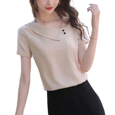 China Wholesale China Factory Direct Sale Dropship Anti-Wrinkle White V-Neck Shirts For Lady Short Summer Wear Women Sleeve Blouse Office Tops for sale