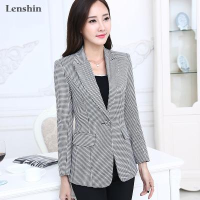 China Anti-Wrinkle Lenshin Houndstooth Blazer Plaid Jacket With Two Pockets Long Sleeve One Button Women Work Lady OL Coat Office Wear Outwear for sale