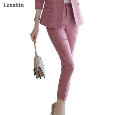 China Fashion Anti-Static Direct Wholesale Fashion Direct Wholesale Fashion Anti-Static Plaid Pink Stretch Pink Plaid Pencil Pouch Panty Women Office Lady Casual Trousers Pencil Pocket Panty Plaid Pink Stretch for sale