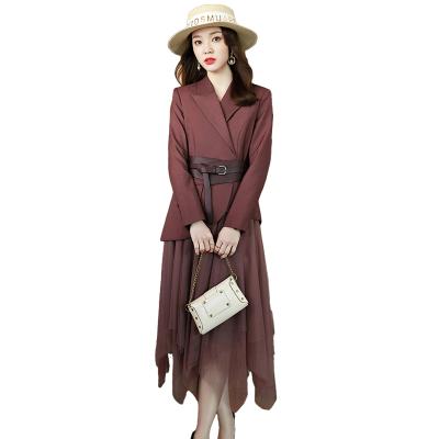 Κίνα Anti-Wrinkle Wholesale Dropship OEM Women Suit Ladies Formal Skirt Suit With Red Sashes 2 Pieces Set Party Casual Blazer With Skirt Office προς πώληση