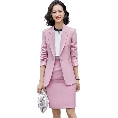 중국 Women Anti-Shrinkage Single Button Suits Wholesale Lady Pink Business 2 Piece Set Patchwork Skirt Suit Fashion Mandatory Blazer Office Sets 판매용