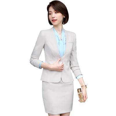 Κίνα Wholesale and resellers anti-shrink beige 2 pieces set office ladies skirt suit uniform designs women suits for work evening wear προς πώληση