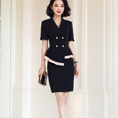 China Anti-Shrink 2 Pieces Fit Lady Style Summer Wear Women Skirt Suit Office Slim Blazer And Skirt Set Unlined Te koop