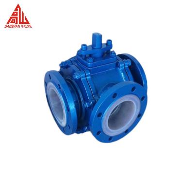 China Lining Fluorine 3 Way Motorized Ball Valve Normal Temperature Manual Power zu verkaufen