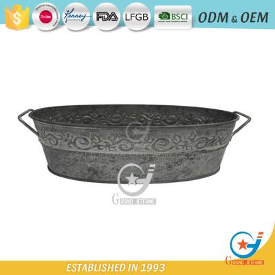 China Rustic Garden Flower Bucket Small Balcony Metal Oval Galvanized Iron Metal Flower Pot for sale