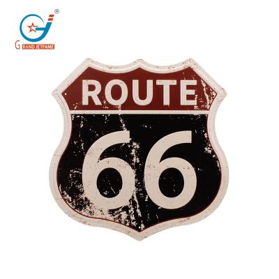 China Europe Embossed Tin Sign Full Color Printing Embossed Metal Galvanized Route 66 Metal Signs for sale