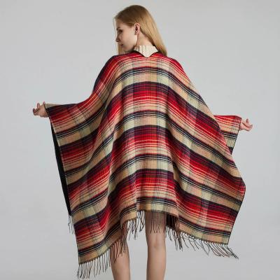 China Scottish classic color plaid cape imitation cashmere tassel thickened spring classic Scottish color plaid cape imitation cashmere tassel shawl thickened warm pashmina for sale