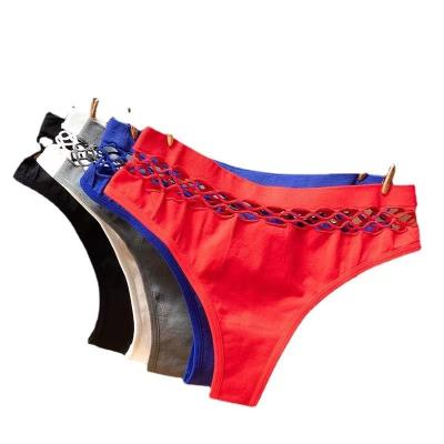 China Antibacterial Sexy Underwear Female Fishing Net Decoration Thongs Hollow Out Traceless Women's T Pants for sale