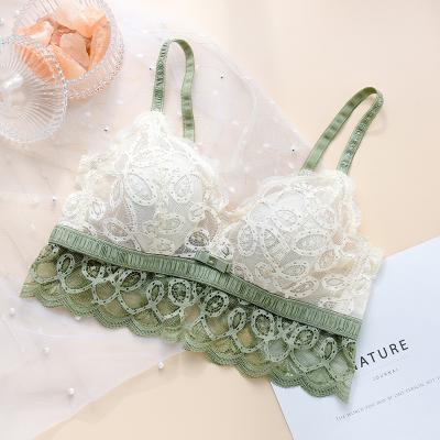 China Pump Two Color Spring Thin Women's Comfortable Splicing Bra And Breathable Sexy V-Neck Summer Lace Underwear for sale