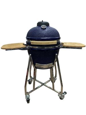 China Churrasqueira de cerâmica Kamado de 18 polegadas cor azul 48 cm com carrinho e mesas laterais à venda