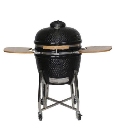 China Keramiek Outdoor 24 Inch Kamado Grill Houtskool Zwarte Kleur 61cm Met Kar En Zijtafels Te koop