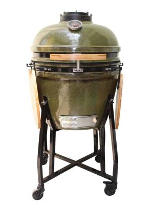 China Parrilla Kamado Cerámica 23 Pulgadas Carbón Exterior Color Verde Tropical 59cm Con Carro Y Mesas Auxiliares en venta