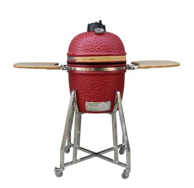 Cina Griglia Kamado da 15 pollici in ceramica in acciaio inossidabile colore rosso 39 cm con carrello e tavolini in vendita