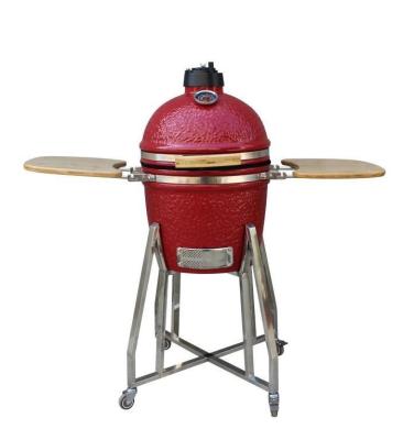 China Kamado 15-Zoll-Keramik-Raucher, Holzkohle, rote Farbe, 39 cm, mit Wagen und Beistelltischen zu verkaufen