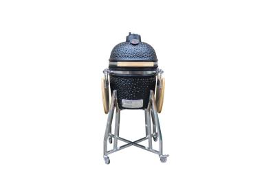 China Churrasqueira de cerâmica estilo Kamado 15 cor preta brilhante externa 39 cm com carrinho e mesas laterais à venda