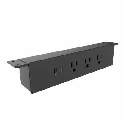 China Location Dry Lifing Table Inside Under Desk Hanging Extension Electrical Outlets With 2USB for sale