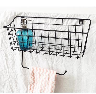 China Hanging Wall Wire Metal Storage Baskets Sustainable Mount Cabinet With Paper Towel Arm Rack for sale