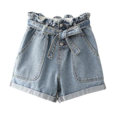 China Breathable QUICK DRY Denim Shorts Women Lace Up Elastic Button Up Pants High Waist Washed Denim Hot Shorts for sale