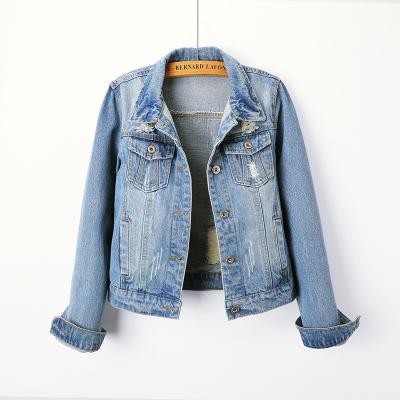 China Wholesale Fashion QUICK DRY oversized style high quality blue denim jacket turn down collar ripped clothing for women jeans jacket for sale